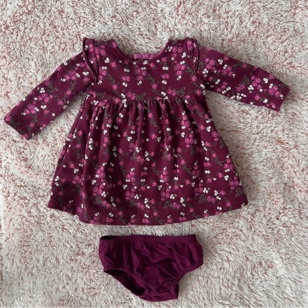 Carter’s Baby Girl Infant Floral Fleece Long Sleeve Dress Size 6 months